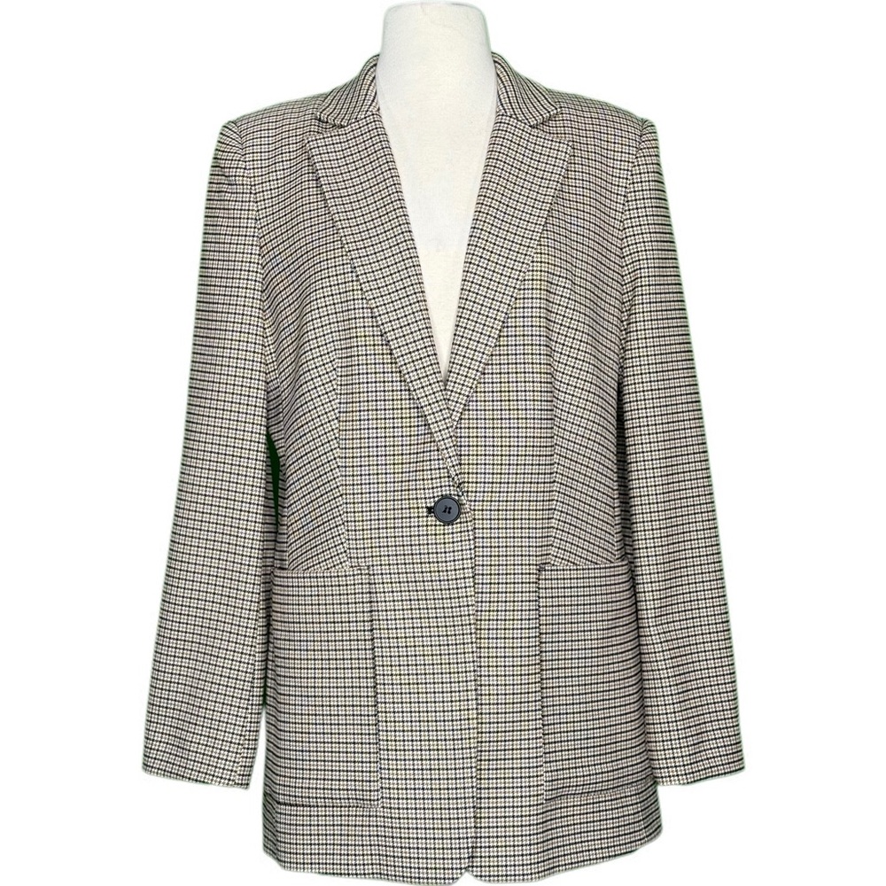C&A Premium Cream and Brown Houndstooth Blazer